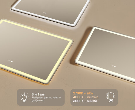 Dizaina LED vannas istabas spogulis 100x70cm ar dubultkrāsu, skārienjutīgo slēdzi, atdalītāju, Bluetooth skaļruni - L141 #3
