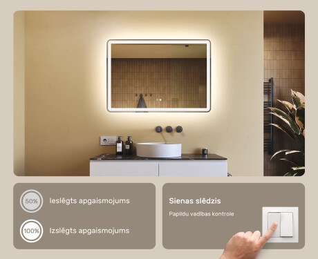 Dizaina LED vannas istabas spogulis 100x70cm ar dubultkrāsu, skārienjutīgo slēdzi, atdalītāju, Bluetooth skaļruni - L141 #4