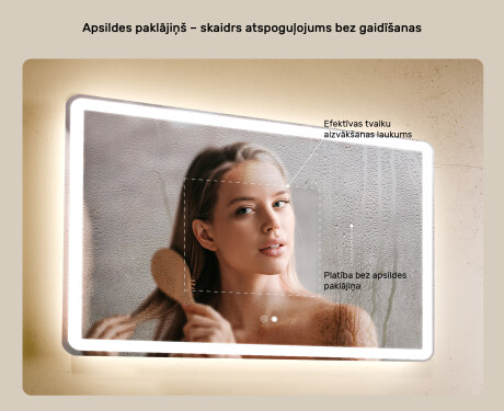 Dizaina LED vannas istabas spogulis 100x70cm ar dubultkrāsu, skārienjutīgo slēdzi, atdalītāju, Bluetooth skaļruni - L141 #5