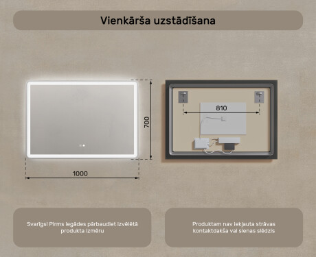 Dizaina LED vannas istabas spogulis 100x70cm ar dubultkrāsu, skārienjutīgo slēdzi, atdalītāju, Bluetooth skaļruni - L141 #8