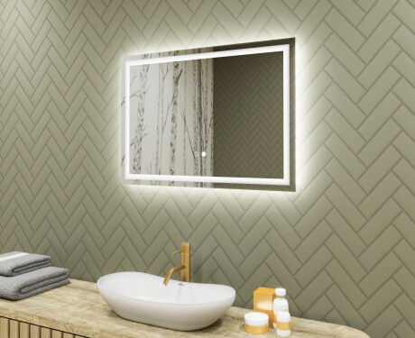 Dizaina LED vannas istabas spogulis ar aizmugurējo apgaismojumu, 70x50 cm, ar dubultkrāsu, skārienjutīgo slēdzi, atvākojumu - L49