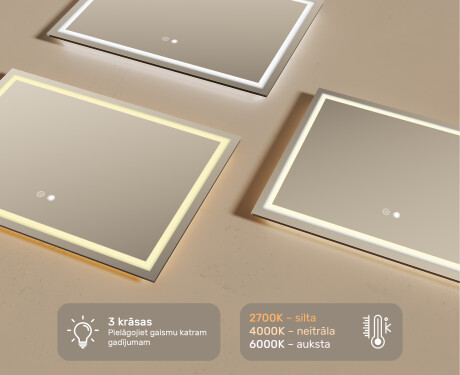 Dizaina LED vannas istabas spogulis ar aizmugurējo apgaismojumu, 70x50 cm, ar dubultkrāsu, skārienjutīgo slēdzi, atvākojumu - L49 #3