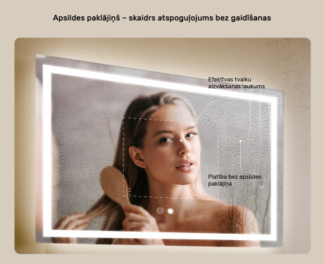 Dizaina LED vannas istabas spogulis ar aizmugurējo apgaismojumu, 70x50 cm, ar dubultkrāsu, skārienjutīgo slēdzi, atvākojumu - L49 #5
