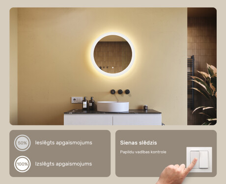 Apaļais vannasistabas spogulis ar LED apgaismojumu 60 cm ar divām krāsām, skārienjutīgu slēdzi #4