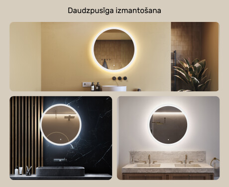 Apaļais vannasistabas spogulis ar LED apgaismojumu 80 cm ar divu krāsu režīmu, skārienjutīgu slēdzi #2