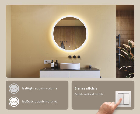 Apaļais vannasistabas spogulis ar LED apgaismojumu 80 cm ar divu krāsu režīmu, skārienjutīgu slēdzi #4