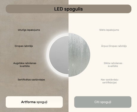 Apaļais vannasistabas spogulis ar LED apgaismojumu 80 cm ar divu krāsu režīmu, skārienjutīgu slēdzi #6