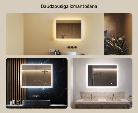 Taisnstūra vannasistabas spogulis ar LED apgaismojumu 80x60 cm ar divu krāsu režīmu, skārienjutīgu slēdzi #2