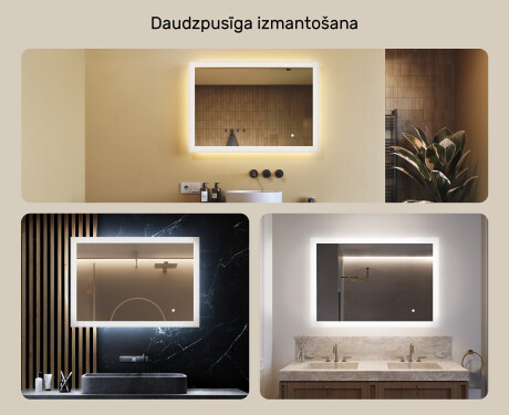 Taisnstūra vannasistabas spoguļi ar apgaismojumu 100x70 cm ar divu krāsu režīmu, skārienjutīgu slēdzi #2