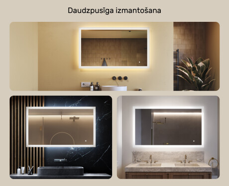Taisnstūra vannasistabas spogulis ar aizmugurgaismojumu 120x70 cm ar divu krāsu režīmu, skārienjutīgu slēdzi #2