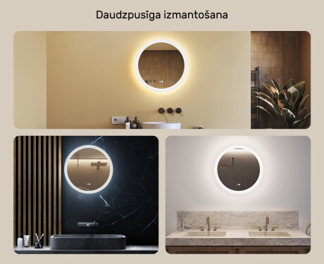 Apaļais vannasistabas spogulis ar LED apgaismojumu 60 cm ar divu krāsu režīmu, skārienjutīgu slēdzi, pretsvīšanas funkciju #2