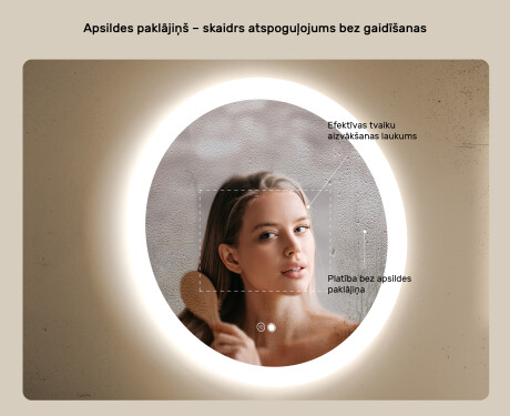 Apaļais vannasistabas spogulis ar LED apgaismojumu 60 cm ar divu krāsu režīmu, skārienjutīgu slēdzi, pretsvīšanas funkciju #5