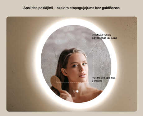 Apaļais vannasistabas spogulis ar LED apgaismojumu 80 cm ar divu krāsu režīmu, skārienjutīgu slēdzi, pretsvīšanas funkciju #5