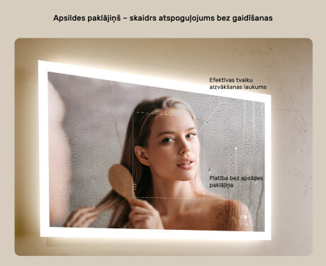 Taisnstūra vannasistabas spogulis ar LED apgaismojumu 80x60 cm ar divu krāsu režīmu, skārienjutīgu slēdzi, pretsvīšanas funkciju #5