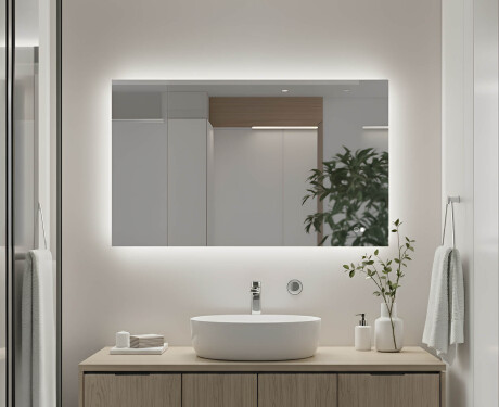 Taisnstūra vannas istabas spogulis ar LED apgaismojumu 80x60/60x80 cm, divu krāsu, pieskāriena slēdzis, sildīšanas paklājs