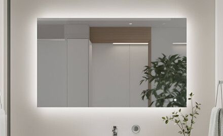 Taisnstūra vannas istabas spogulis ar LED apgaismojumu 80x60/60x80 cm, divu krāsu, pieskāriena slēdzis, sildīšanas paklājs