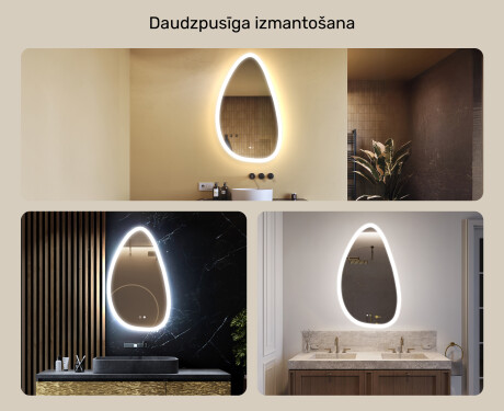 Neregulārs spogulis ar apgaismojumu, 64×104 cm, divkrāsu, skārienjūtīgs slēdzis, apsildes paklājiņš #2