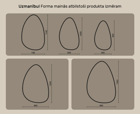 Neregulārs spogulis ar apgaismojumu, 64×104 cm, divkrāsu, skārienjūtīgs slēdzis, apsildes paklājiņš #10