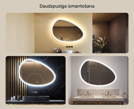 Neregulārs spogulis ar apgaismojumu, 114×84 cm, divkrāsu, skārienjūtīgs slēdzis, apsildes paklājiņš #2