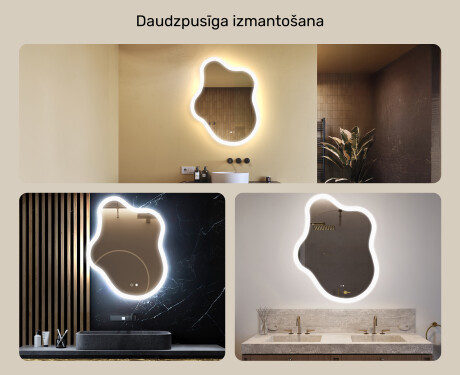 Neregulārs spogulis ar apgaismojumu, 74×94 cm, divkrāsu, skārienjūtīgs slēdzis, apsildes paklājiņš #2