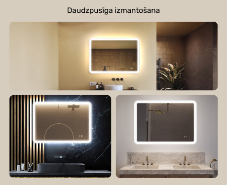 Noapaļots vannas istabas spogulis ar LED apgaismojumu, 100×70 cm, divkrāsu, skārienjūtīgs slēdzis, apsildes paklājiņš #2