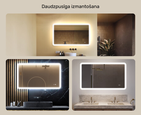 Noapaļots vannas istabas spogulis ar LED apgaismojumu, 120×70 cm, divkrāsu, skārienjūtīgs slēdzis, apsildes paklājiņš #2