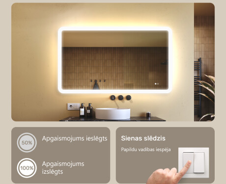 Noapaļots vannas istabas spogulis ar LED apgaismojumu, 120×70 cm, divkrāsu, skārienjūtīgs slēdzis, apsildes paklājiņš #4