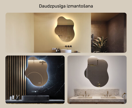 Neregulārs spogulis ar apgaismojumu, 74×94 cm, divkrāsu, skārienjūtīgs slēdzis, apsildes paklājiņš #2