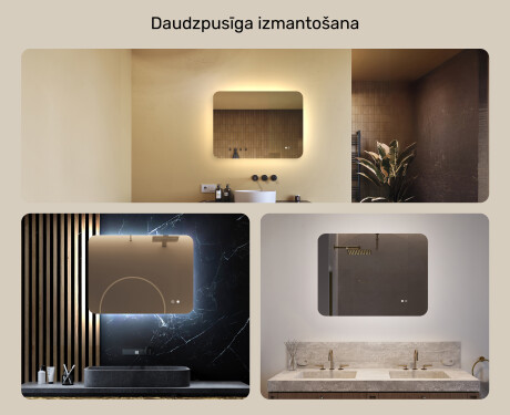 Noapaļots vannas istabas spogulis ar LED apgaismojumu, 80×60 cm, divkrāsu, skārienjūtīgs slēdzis, apsildes paklājiņš #2