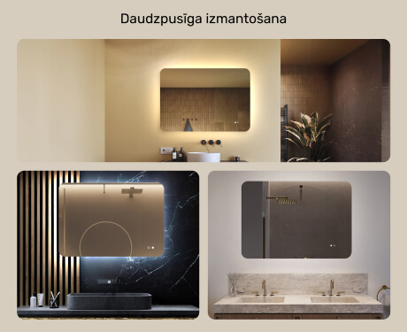 Noapaļots vannas istabas spogulis ar LED apgaismojumu, 100×70 cm, divkrāsu, skārienjūtīgs slēdzis, apsildes paklājiņš #2