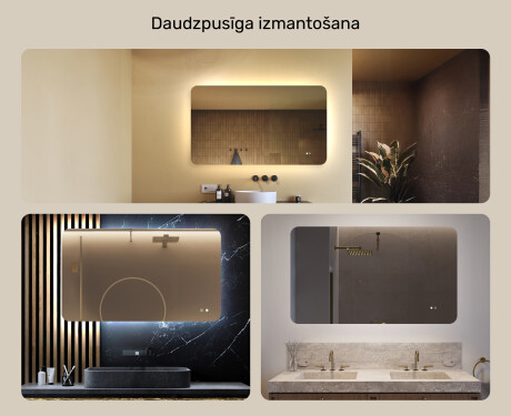 Noapaļots vannas istabas spogulis ar LED apgaismojumu, 120×70 cm, divkrāsu, skārienjūtīgs slēdzis, apsildes paklājiņš #2