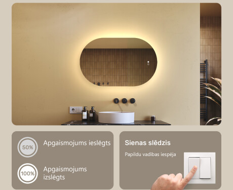 Ovāls spogulis ar LED apgaismojumu 80x50/50x80 cm, divu krāsu, pieskāriena slēdzis, sildīšanas paklājs #4