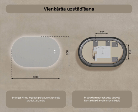 Apgaismots vannas istabas spogulis, 100×70 cm, divkrāsu, skārienjūtīgs slēdzis, apsildes paklājiņš #8