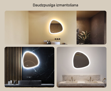 Neregulārs spogulis ar apgaismojumu, 64×64 cm, divkrāsu, skārienjūtīgs slēdzis, apsildes paklājiņš #2