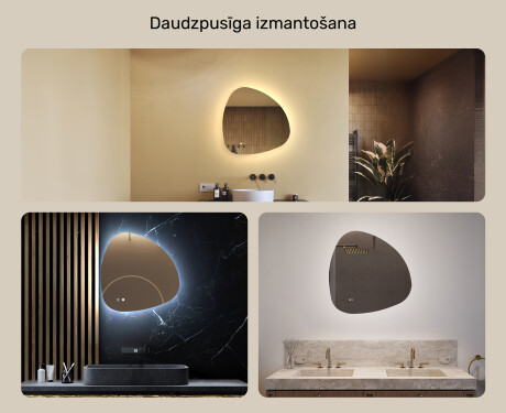 Neregulārs spogulis ar apgaismojumu, 64×64 cm, divkrāsu, skārienjūtīgs slēdzis, apsildes paklājiņš #2