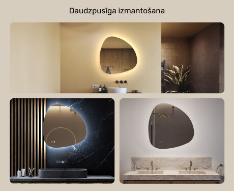 Neregulārs spogulis ar apgaismojumu, 74×74 cm, divkrāsu, skārienjūtīgs slēdzis, apsildes paklājiņš #2