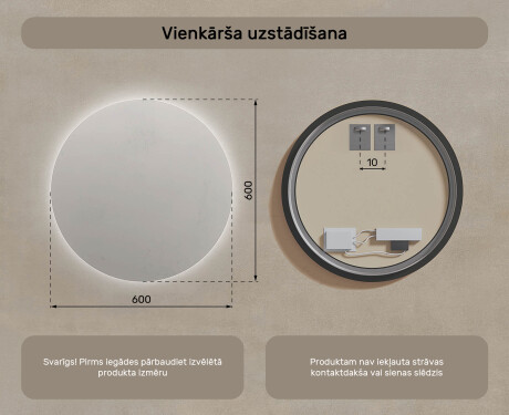 Apaļš apgaismots vannas istabas spogulis 60 cm ar neitrālu gaismu 4500K #6