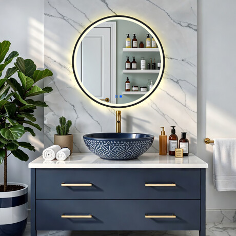 Apaļš spogulis ar LED apgaismojumu melnā alumīnija rāmī #4