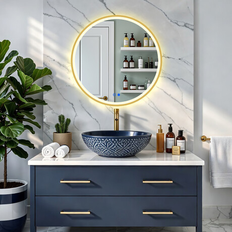 Apaļš LED spogulis zelta alumīnija rāmī #4