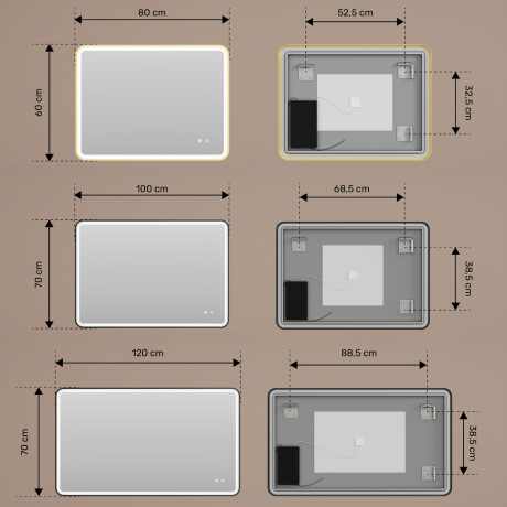 Noapaļots LED spogulis zelta alumīnija rāmī #3