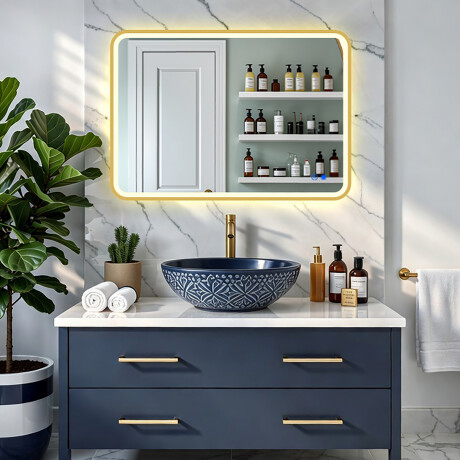 Noapaļots LED spogulis zelta alumīnija rāmī #4