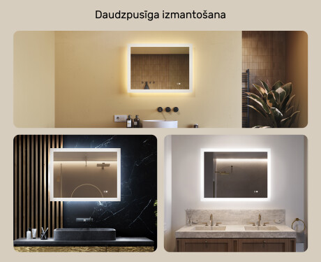 Taisnstūra LED vannasistabas spogulis 80x60/60x80 cm ar Dual Color, skārienjutīgu slēdzi un apsildes paklājiņu #2