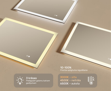 Taisnstūra LED vannasistabas spogulis 80x60/60x80 cm ar Dual Color, skārienjutīgu slēdzi un apsildes paklājiņu #3