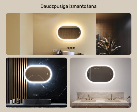 Ovāls izgaismots vannasistabas spogulis 80x50/50x80 cm ar Dual Color, skārienjutīgu slēdzi un apsildes paklājiņu #2