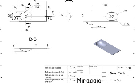 Izlietne NEW YORK 1200 L MATT