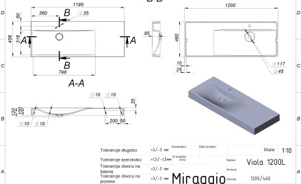 Izlietne VIOLA 1200 L MIRASOFT