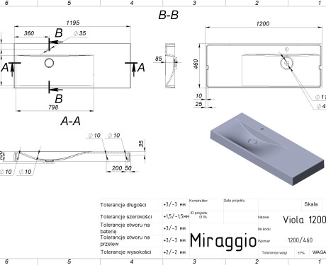 Izlietne VIOLA 1200 L MIRASOFT