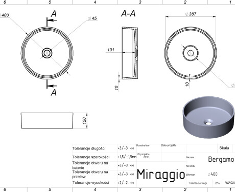 BERGAMO MIRASOFT izlietne