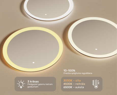 Apaļš vannas istabas spogulis ar LED apgaismojumu 60 cm ar dubulto krāsu, skārienjutīgais slēdzis #3