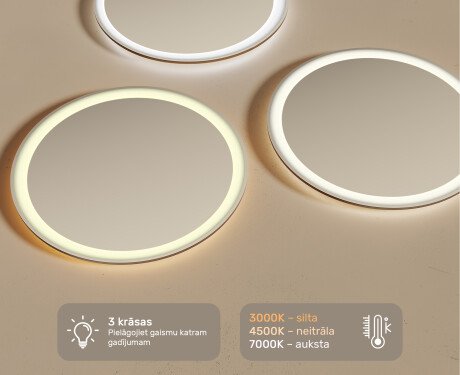 Okrągłe Lustro Łazienkowe Podświetlane 60cm z zimną barwą LED 7000K, ciepłą barwą 3000K lub barwą neutralną 4500K #3